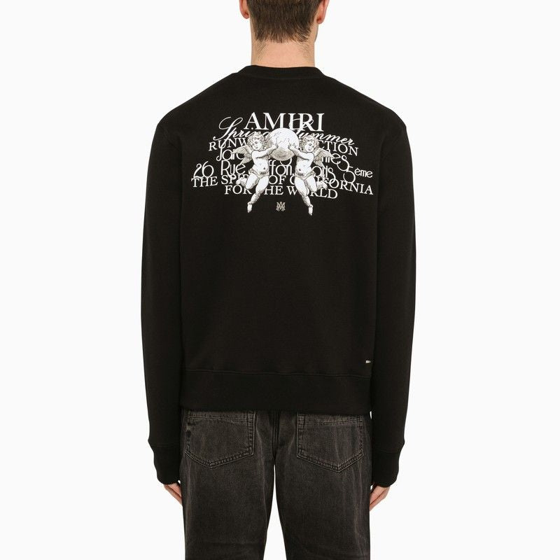 AMIRI Men's Black Crewneck Sweatshirt with Logo Print