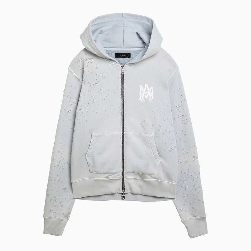 AMIRI Light Gray Hoodie with Wear and Tear for Men - SS24 Collection