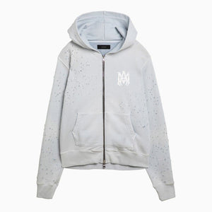 Áo khoác hoodie màu xám nhạt có phong cách rách cho nam - Bộ sưu tập SS24