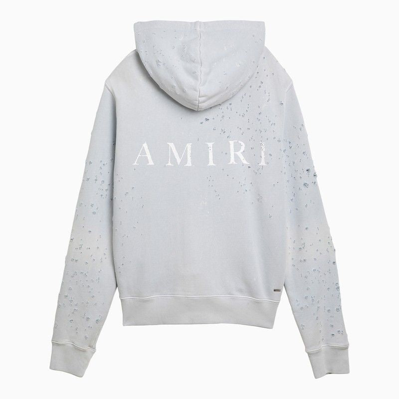 AMIRI Light Gray Hoodie with Wear and Tear for Men - SS24 Collection