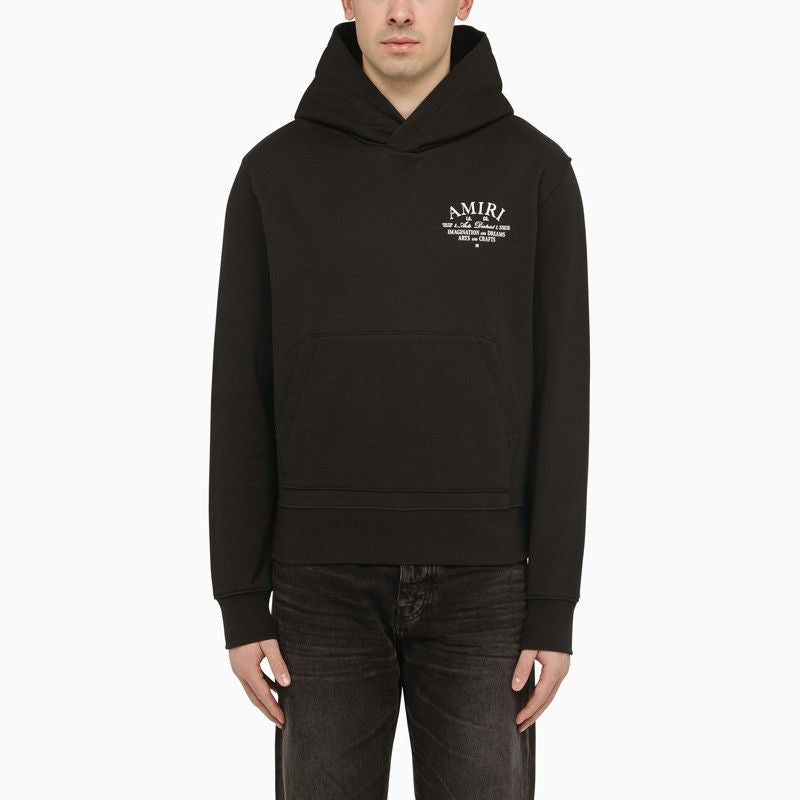 AMIRI Black Cotton Hooded Sweatshirt with Contrasting Branding and Pouch Pocket