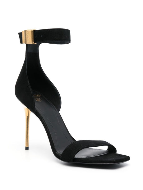 BALMAIN 110MM Strappy Sandals - Women's Leather Suede Sandals with Gold Detail