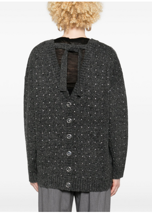 PINKO Embellished Black Wool Blend Cardigan