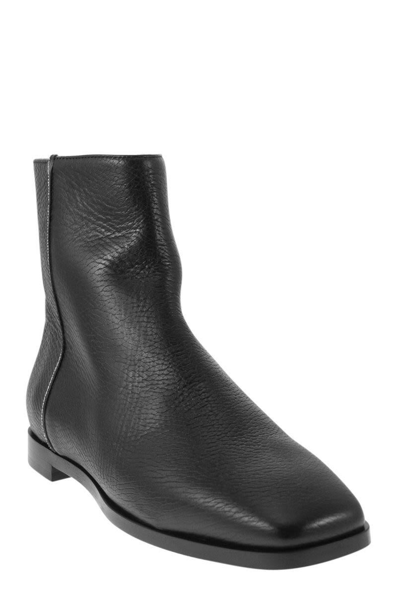 FABIANA FILIPPI Grained Leather Ankle Boots for Women - Hammered Leather, Precious Details, 100% Real Leather Sole