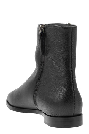 FABIANA FILIPPI Grained Leather Ankle Boots for Women - Hammered Leather, Precious Details, 100% Real Leather Sole