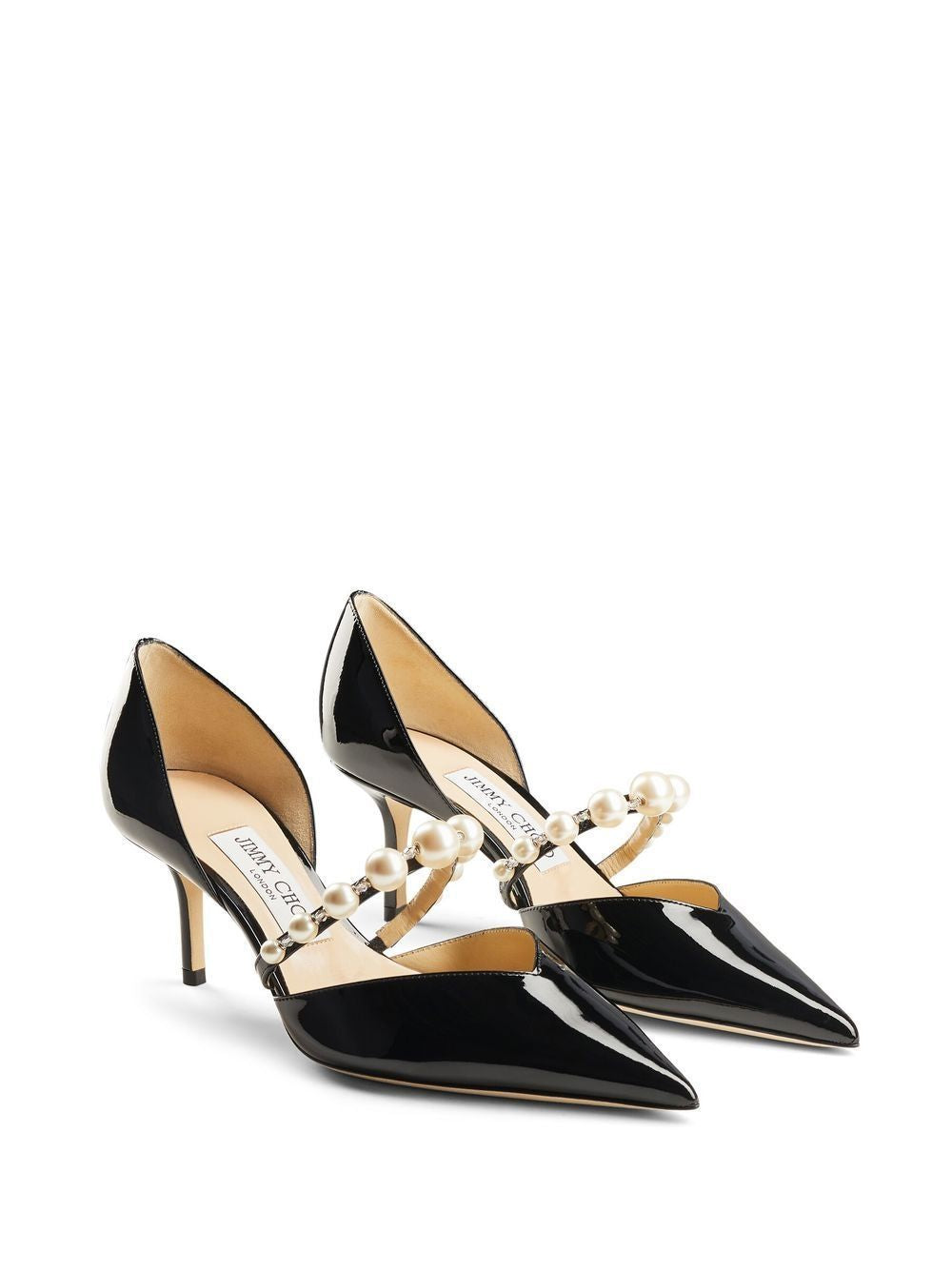 JIMMY CHOO Aurelie 65 Patent Leather Pumps with Faux-Pearl Accents