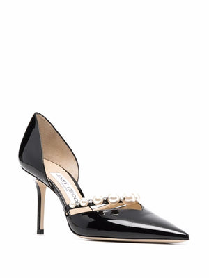 JIMMY CHOO Elegant 85MM Patent Leather Pumps with Pearls