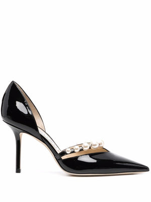 JIMMY CHOO Elegant 85MM Patent Leather Pumps with Pearls