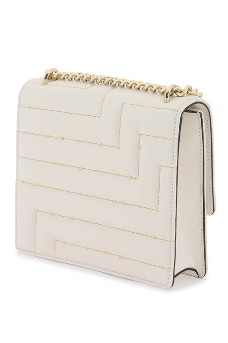 JIMMY CHOO Quilted White Leather Shoulder Bag with Gold Details and JC Monogram