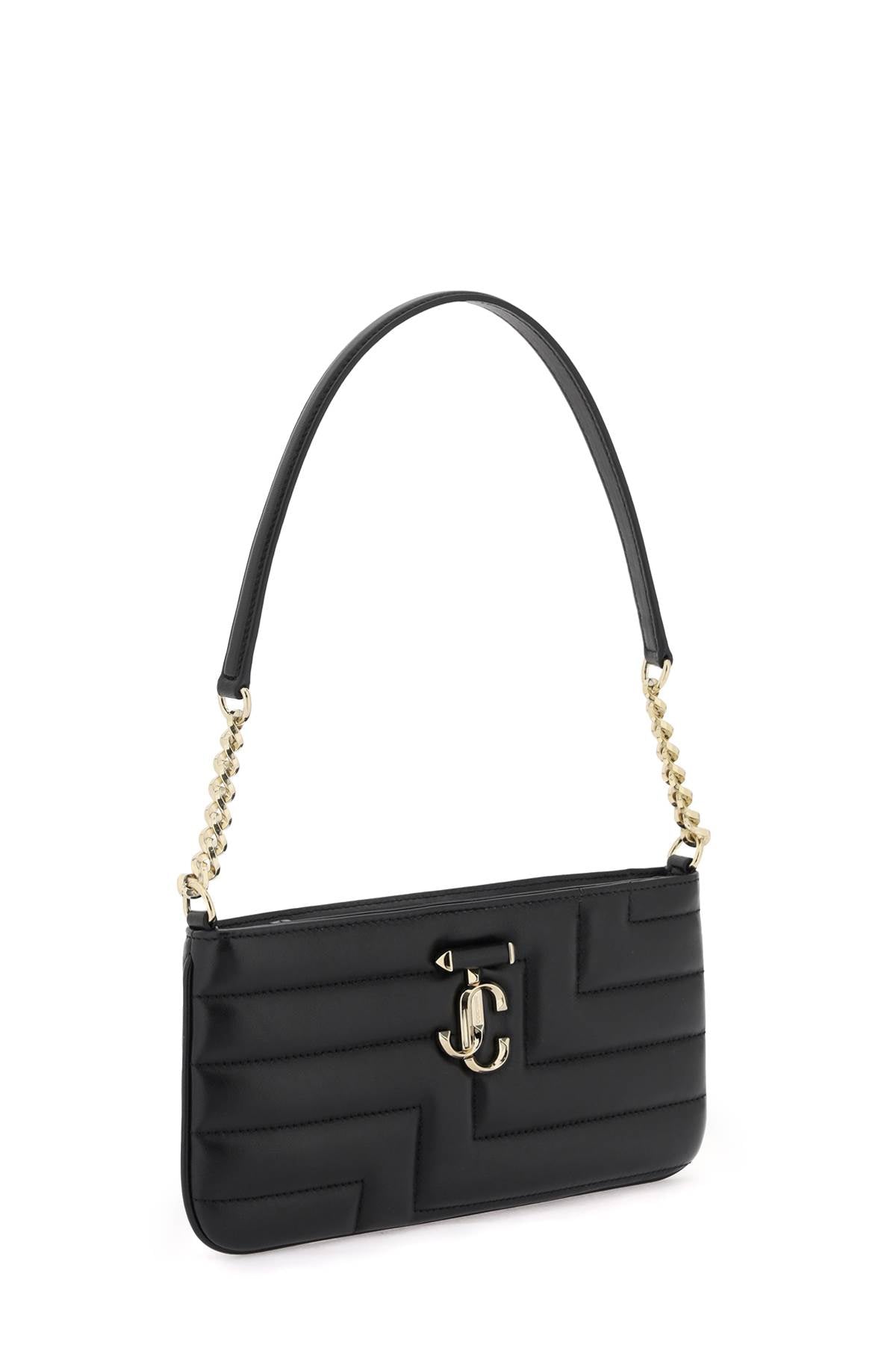 JIMMY CHOO Quilted Leather Slim Shoulder Bag with Gold Monogram and Chain Handle