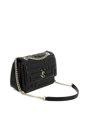 JIMMY CHOO Black Matelassé Shoulder Bag for Women with Gold Chain Strap and JC Emblem