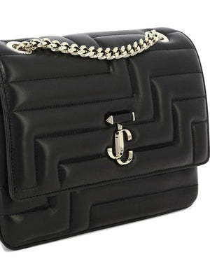 JIMMY CHOO Black Matelassé Shoulder Bag for Women with Gold Chain Strap and JC Emblem