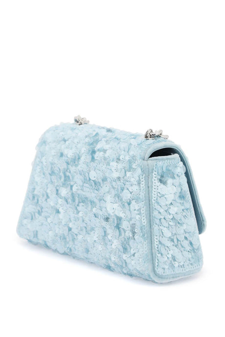 SELF-PORTRAIT Sequined Velvet Mini Shoulder Bag with Metallic Bow Detail - Light Blue