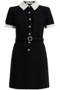 SELF-PORTRAIT Fitted Crepe Mini Dress with Belt, Size 6