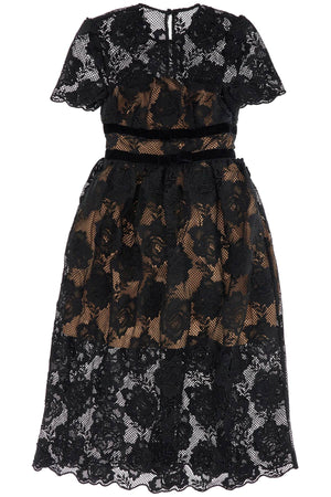 SELF-PORTRAIT Chic Midi Lace Dress with Velvet Bows