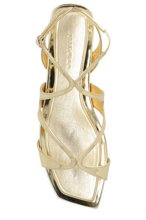 JIMMY CHOO Ayla Gold Leather Flat Sandals