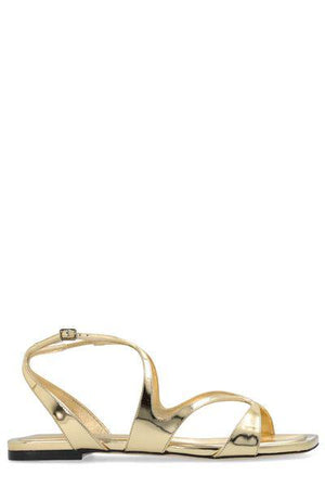 JIMMY CHOO Ayla Gold Leather Flat Sandals