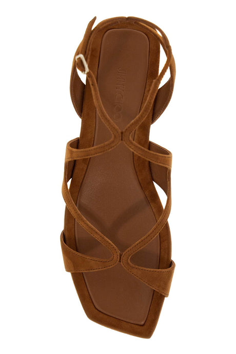 JIMMY CHOO Sculpted Straps Suede Sandals for Women - Brown