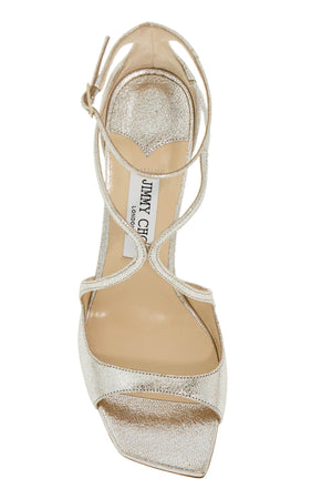 JIMMY CHOO Champagne-Coloured Strappy Sandals for Women - Squared Open Toe, Slim Heel, Adjustable Ankle Strap