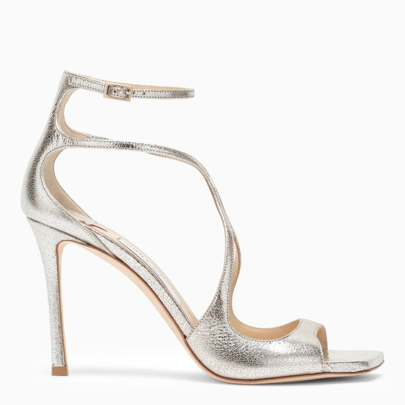 JIMMY CHOO Champagne-Coloured Strappy Sandals for Women - Squared Open Toe, Slim Heel, Adjustable Ankle Strap