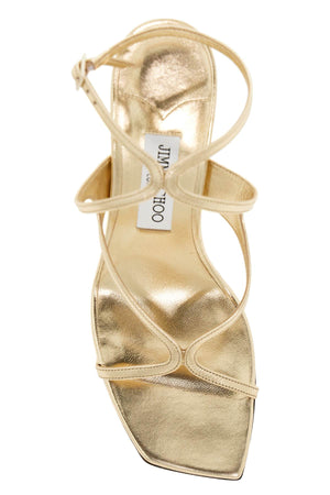 JIMMY CHOO Golden Square Toe Sandals with Double Straps | Women's Fashion Footwear