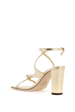 JIMMY CHOO Golden Square Toe Sandals with Double Straps | Women's Fashion Footwear