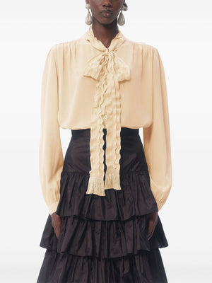 VALENTINO Pussy-Bow Silk Blouse with Ruffled Detailing