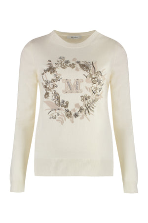 MAX MARA Wool and Cashmere Sweater with Ribbed Knit Edges and Embroidered Details