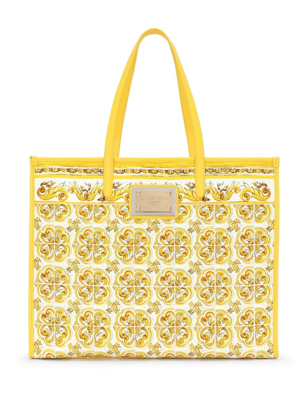 DOLCE & GABBANA Luxurious Large Majolica Tote with Leather Trim and Gold Accents