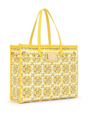 DOLCE & GABBANA Luxurious Large Majolica Tote with Leather Trim and Gold Accents