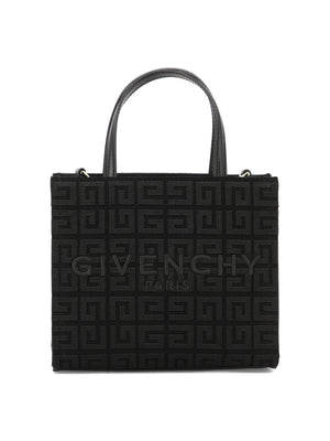 GIVENCHY Mini G-Tote Embroidered Canvas Handbag with Leather Details and Gold Accents - Black