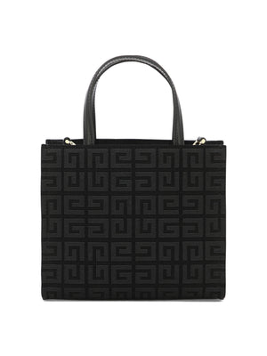 GIVENCHY Mini G-Tote Embroidered Canvas Handbag with Leather Details and Gold Accents - Black