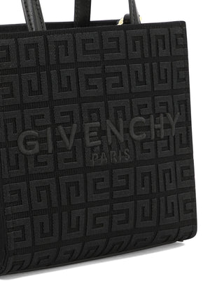 GIVENCHY Mini G-Tote Embroidered Canvas Handbag with Leather Details and Gold Accents - Black