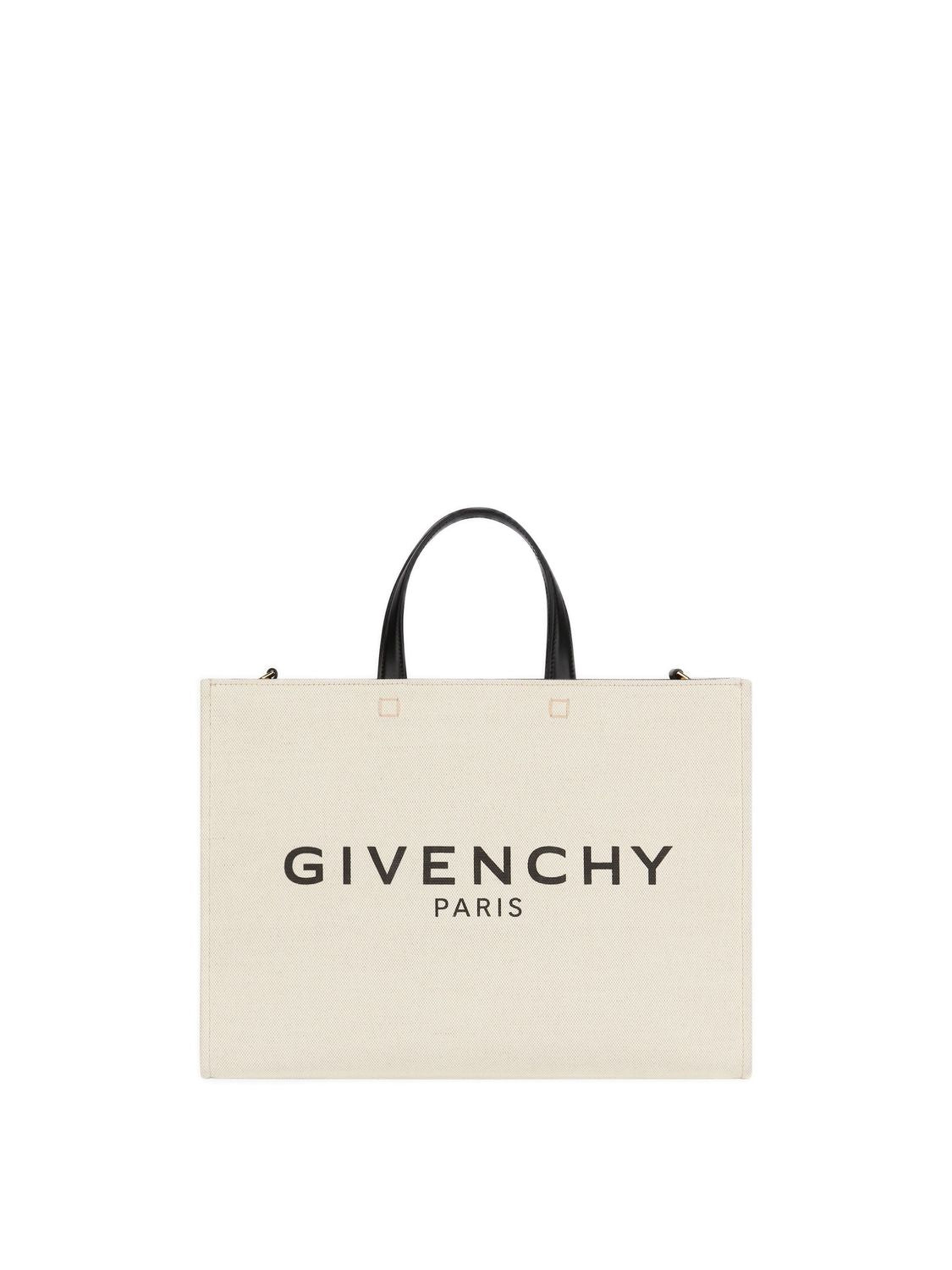 GIVENCHY Chic Tan Canvas Medium Tote with Leather Accents and Adjustable Strap