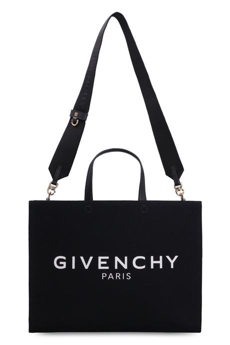 GIVENCHY Medium Black Canvas Tote Handbag with Leather Accents and Removable Strap