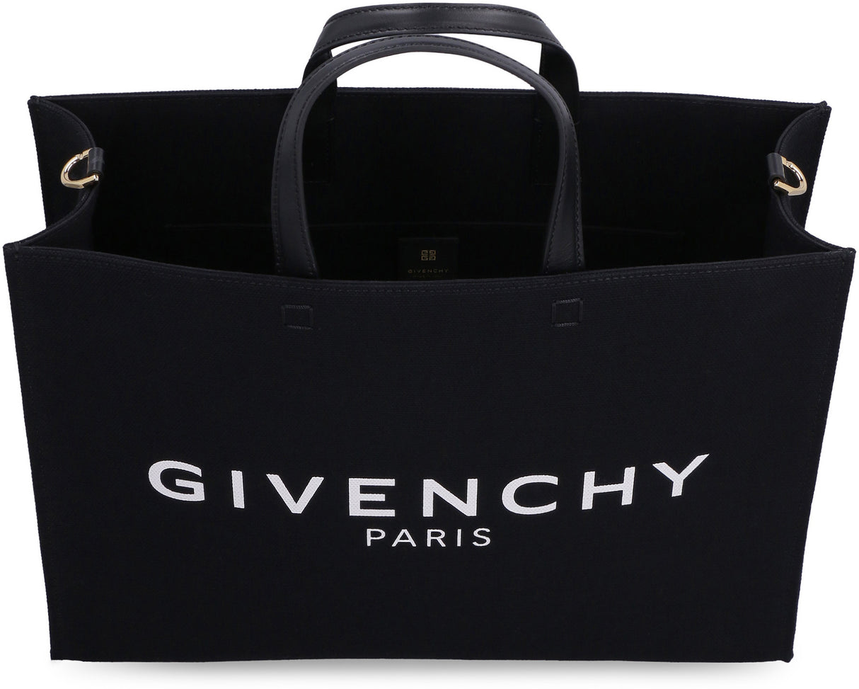 GIVENCHY Medium Black Canvas Tote Handbag with Leather Accents and Removable Strap