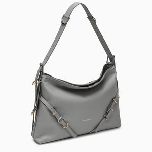 GIVENCHY Chic Medium Voyou Shoulder Bag in Light Grey Leather with Metallic Accents