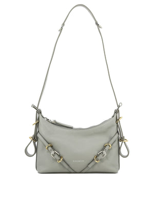 GIVENCHY "Mini Voyager" Gray Leather Crossbody Bag with Adjustable Strap and Metallic Accents