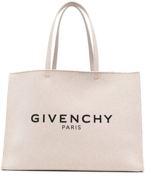 GIVENCHY Tan Logo-Print Large Canvas Tote Handbag with Shoulder Straps