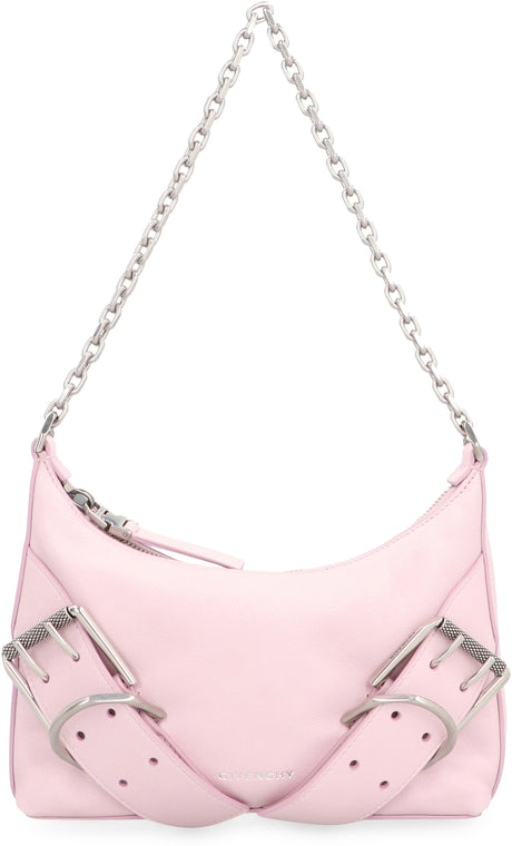 GIVENCHY Pink Leather Shoulder Handbag with Decorative Buckles and Silver-Tone Hardware