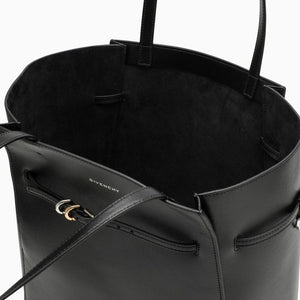 GIVENCHY Voyou Medium Black Leather Tote Bag with Adjustable Strap and Metallic Accents