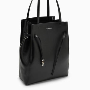 GIVENCHY Voyou Medium Black Leather Tote Bag with Adjustable Strap and Metallic Accents