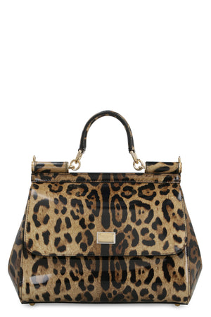 DOLCE & GABBANA Leopard Print Calfskin Handbag with Magnetic Flap and Gold-Tone Hardware