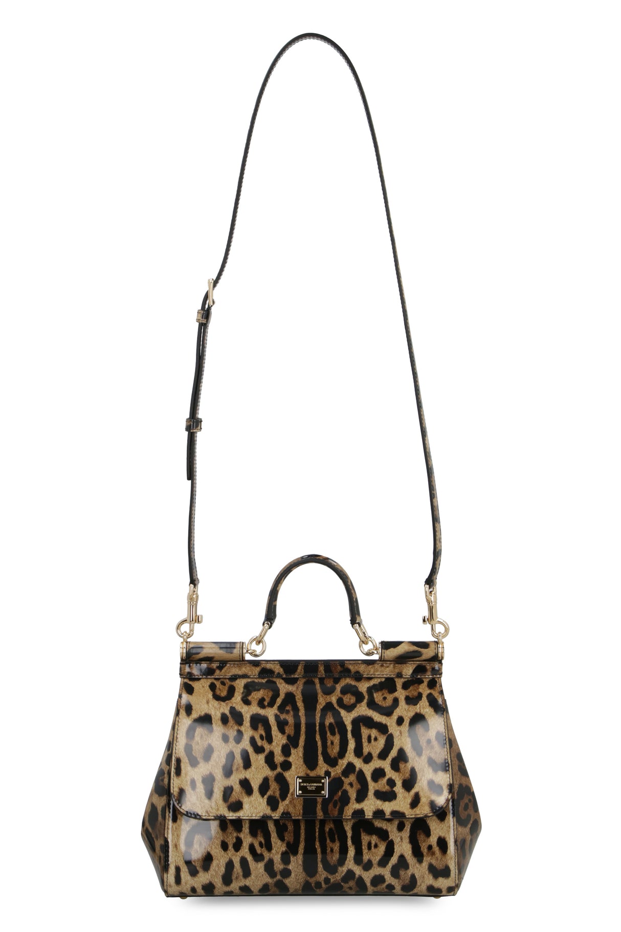 DOLCE & GABBANA Leopard Print Calfskin Handbag with Magnetic Flap and Gold-Tone Hardware