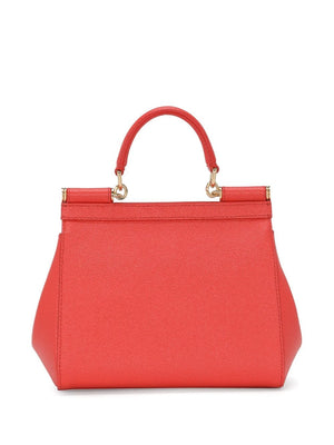 DOLCE & GABBANA Sicily Medium Coral Red Leather Handbag