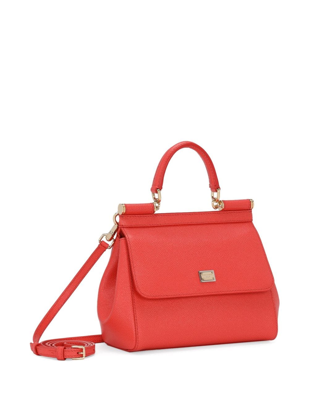 DOLCE & GABBANA Sicily Medium Coral Red Leather Handbag