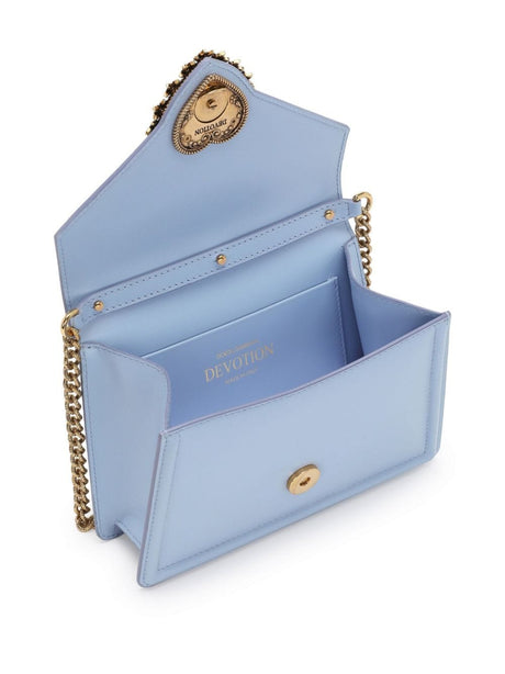 DOLCE & GABBANA Devotion Mini Leather Handbag in Baby Blue