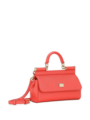 DOLCE & GABBANA Elegant Coral Red Mini Sicily Handbag