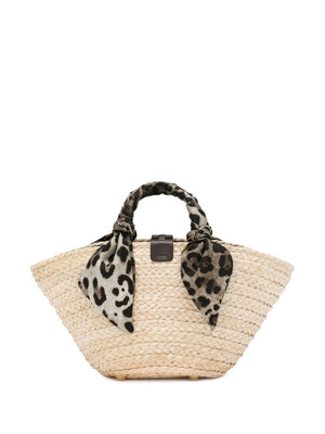 DOLCE & GABBANA Kendra Small Straw & Calfskin Mini Handbag with Leopard Print Silk Details, Multicolor 28x35x16cm