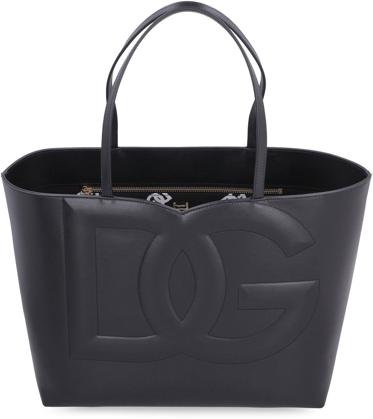 DOLCE & GABBANA Embossed Logo Black Leather Tote Handbag for Women